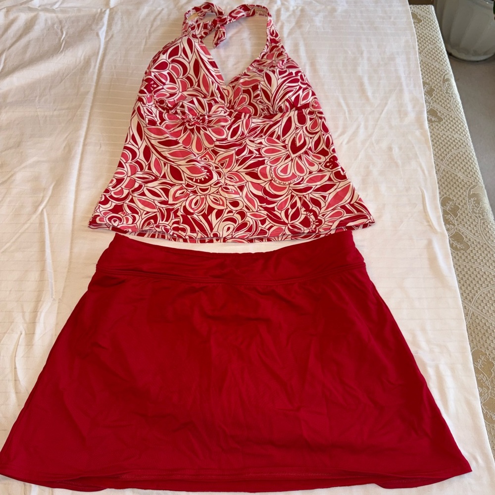Lands' End Red and White Swim Set